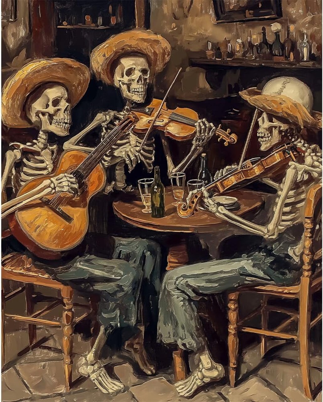 Paint by Numbers Kit for Adults & Kids – 16x20 Inch Canvas, Acrylic Painting Set with 3 Brushes – Skeleton Concert Artwork for Beginners